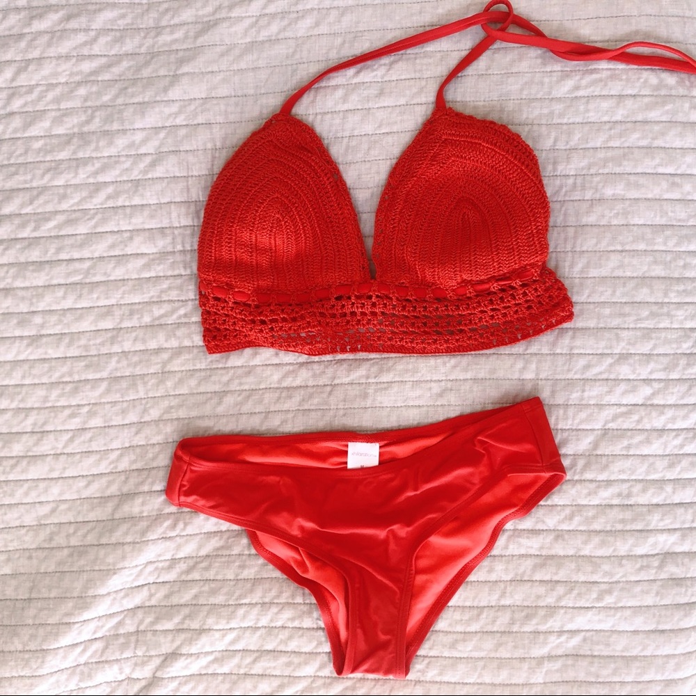 Knit red bikini set